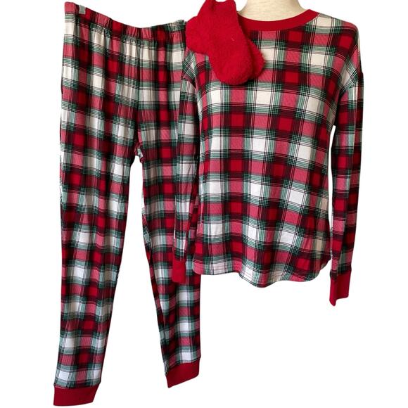 JOYSPUN NWOT Plaid Christmas Pajama Set Red Size Small Lightweight Cozy Knit - Picture 1 of 2
